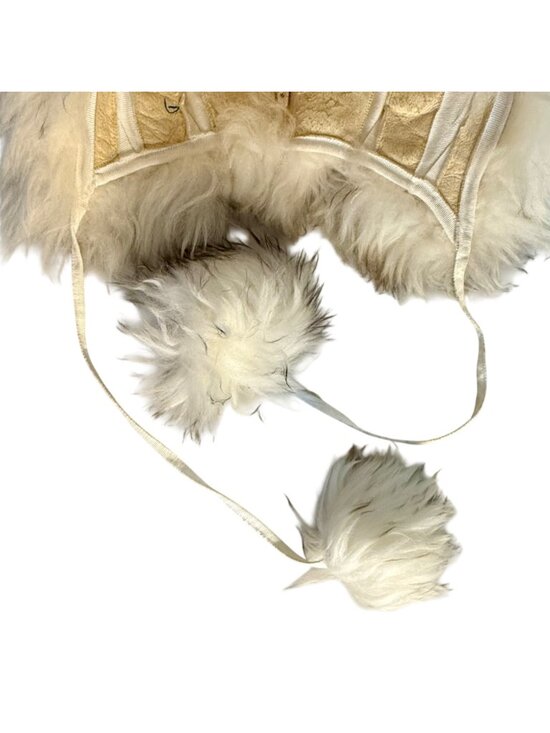 Vintage 60s 70s Italian Lamb Fur Trapper Hat Hood Pompom Ski Bonnet White Made I main image 5